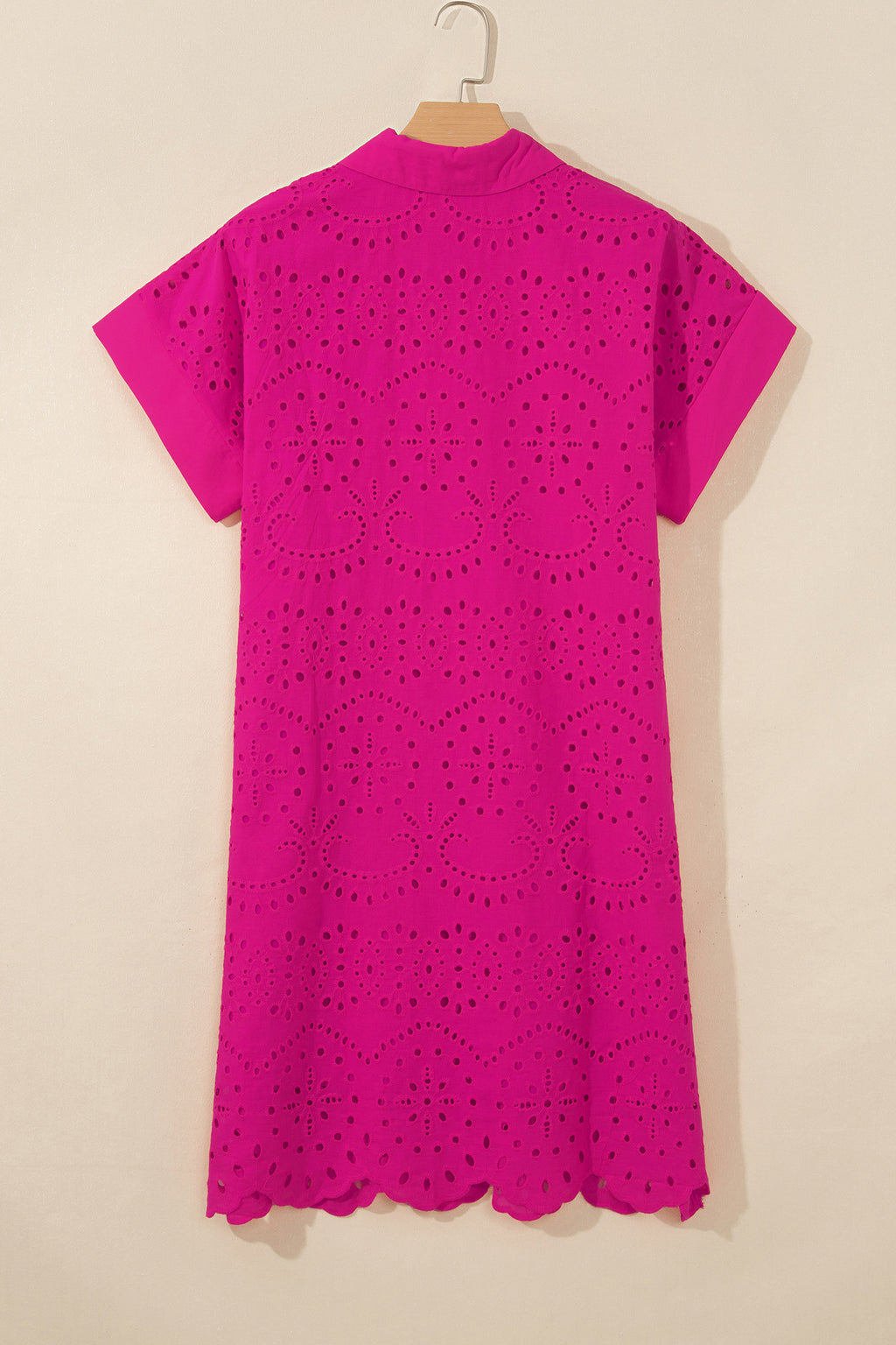 Green Solid Color Eyelet Embroidered T Shirt Mini Dress