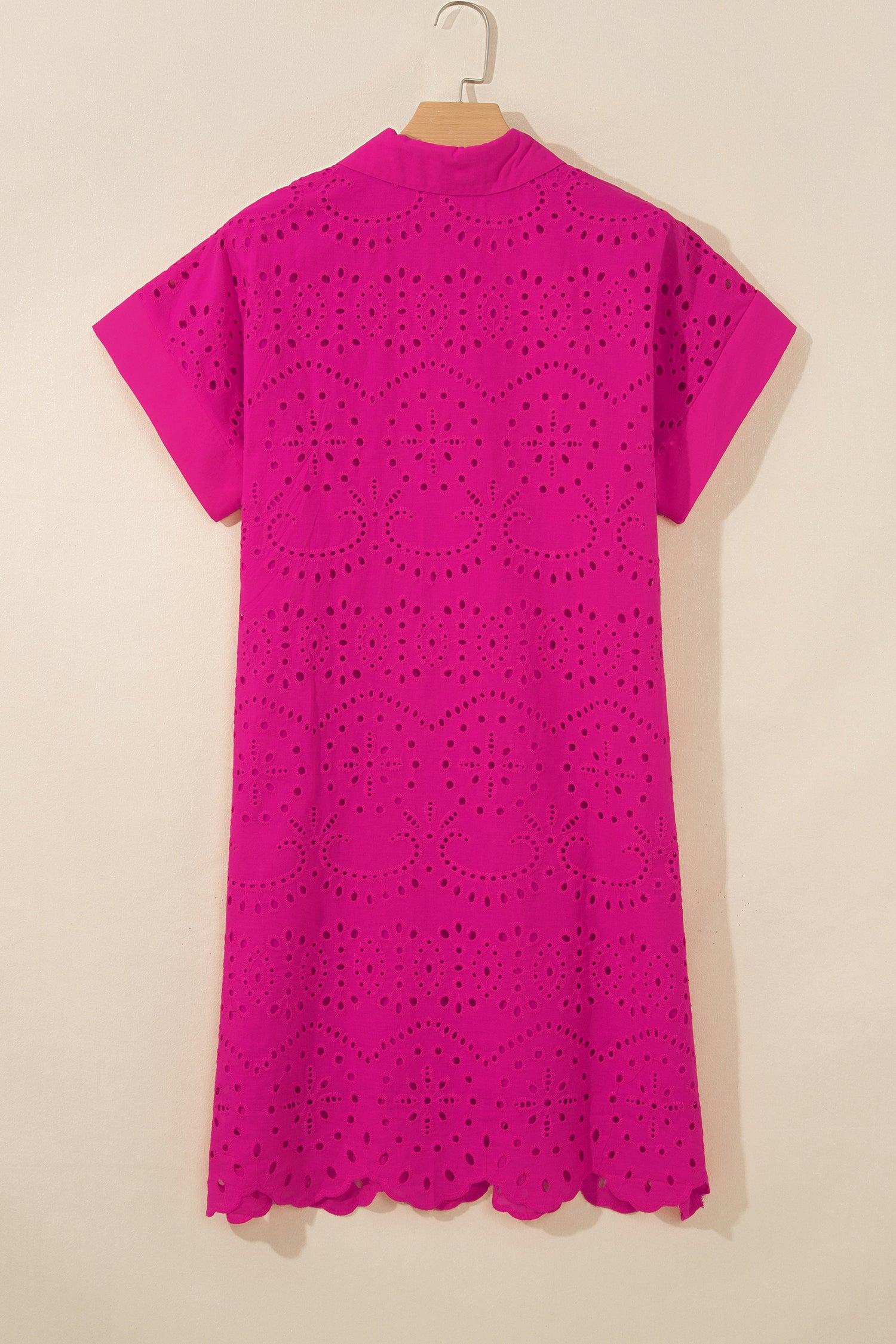 Green Solid Color Eyelet Embroidered T Shirt Mini Dress