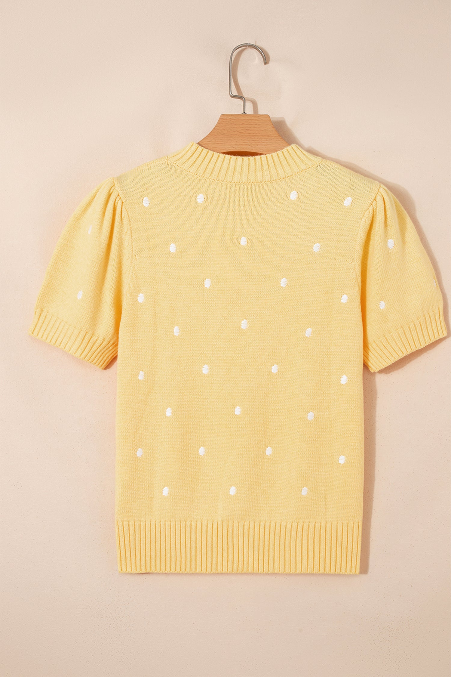 Chestnut Elegant Polka Dot Bubble Short Sleeve Sweater