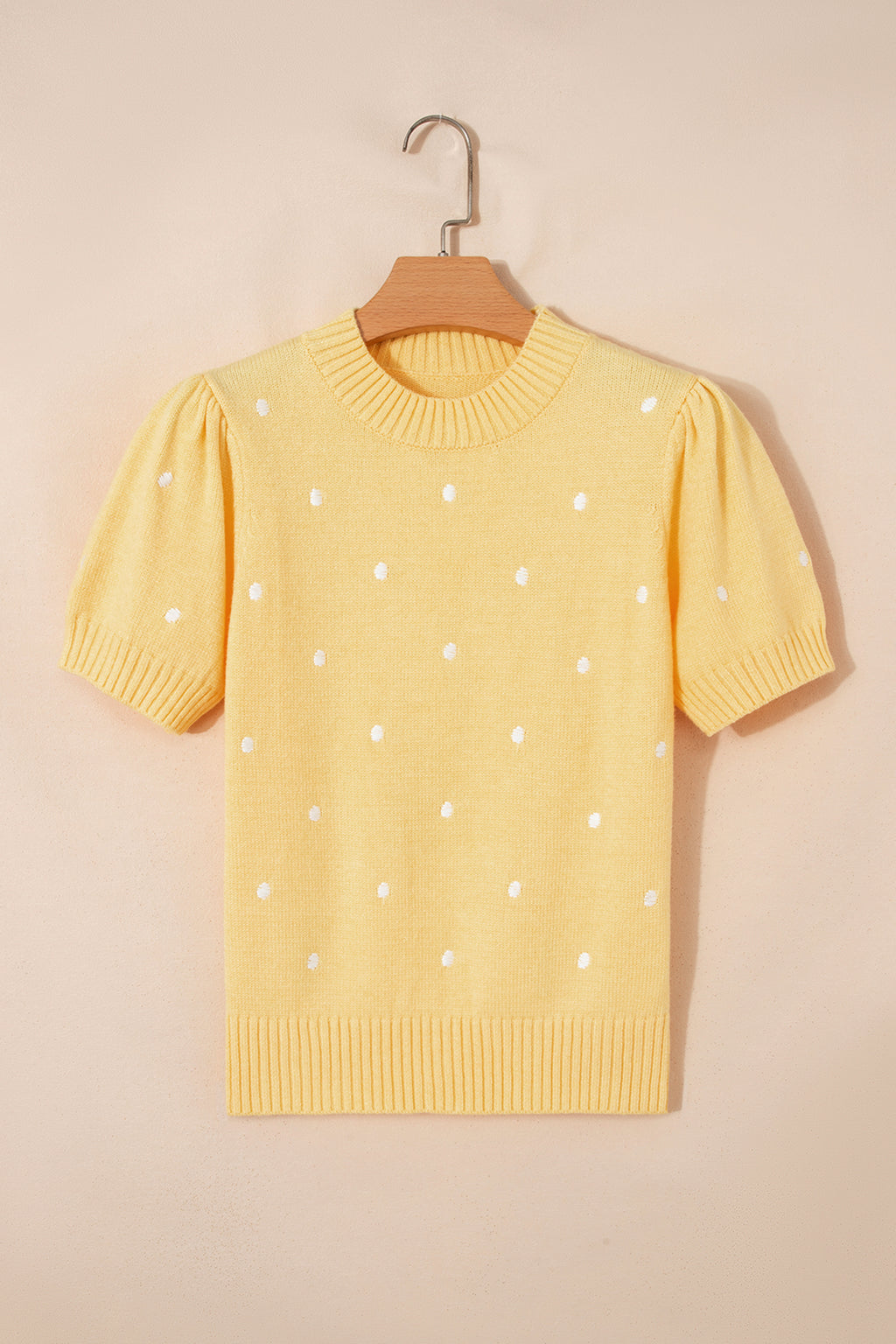 Chestnut Elegant Polka Dot Bubble Short Sleeve Sweater